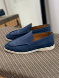 Loro Piana Summer Walk Loafers (Crocodile-Effect Blue)