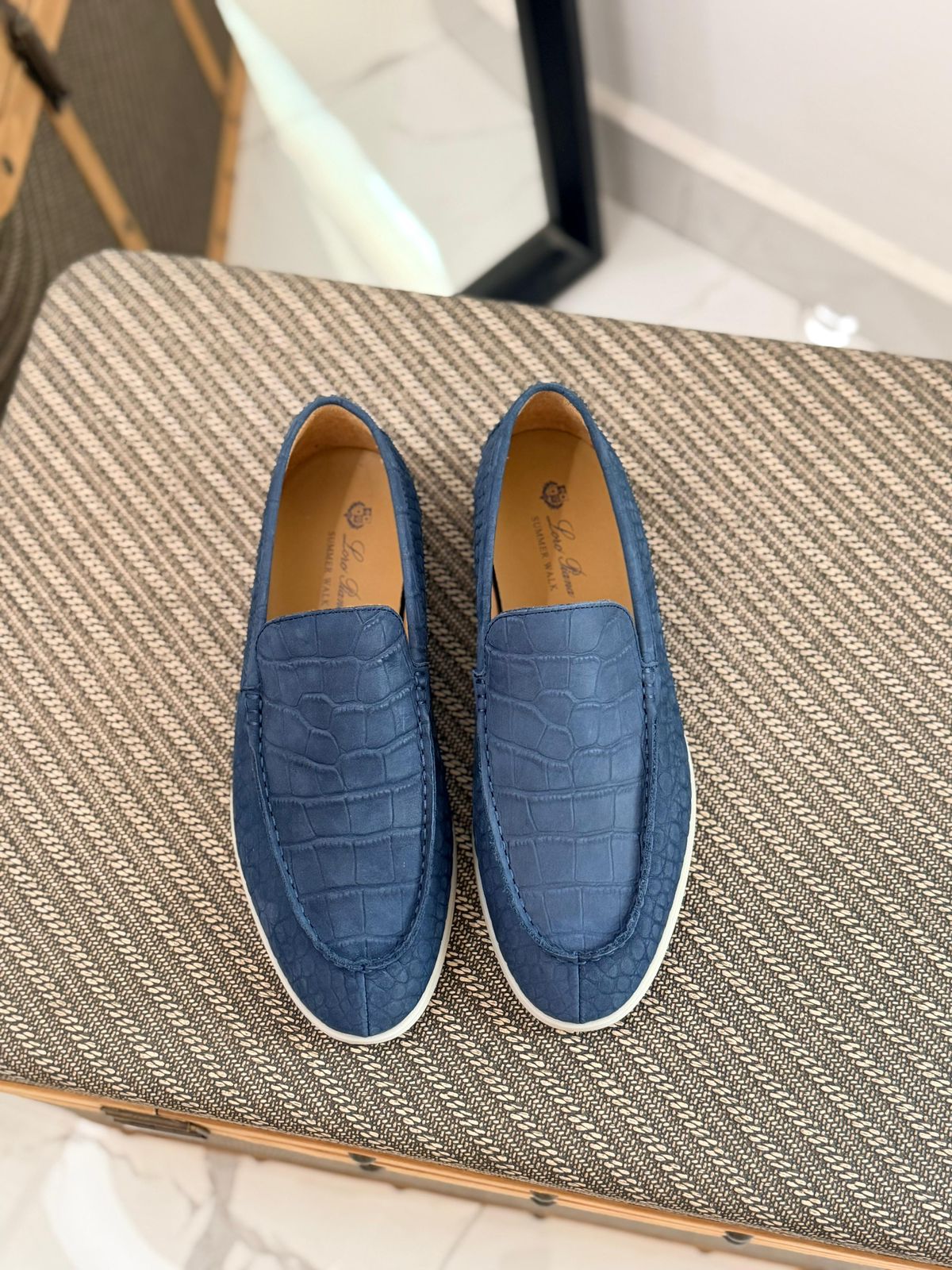 Loro Piana Summer Walk Loafers (Crocodile-Effect Blue)