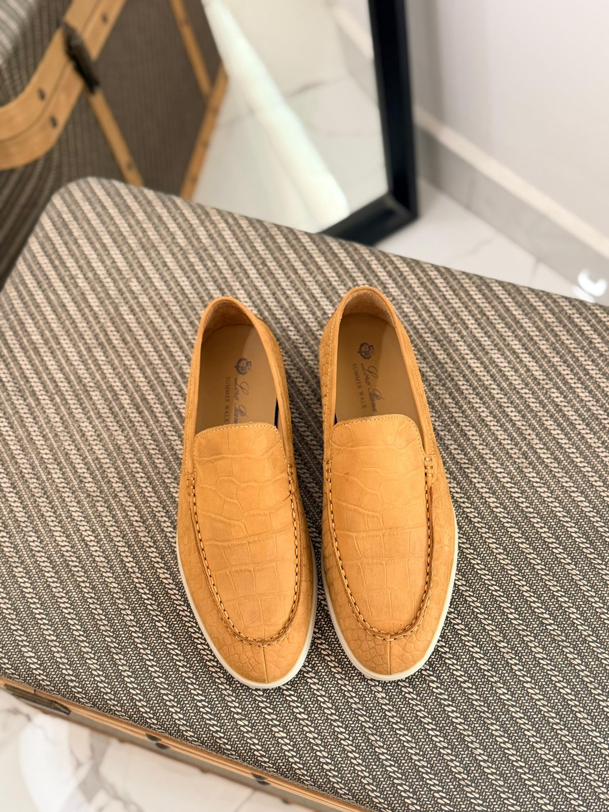 Loro Piana Summer Walk Loafers (Crocodile-Effect Tan/Camel)