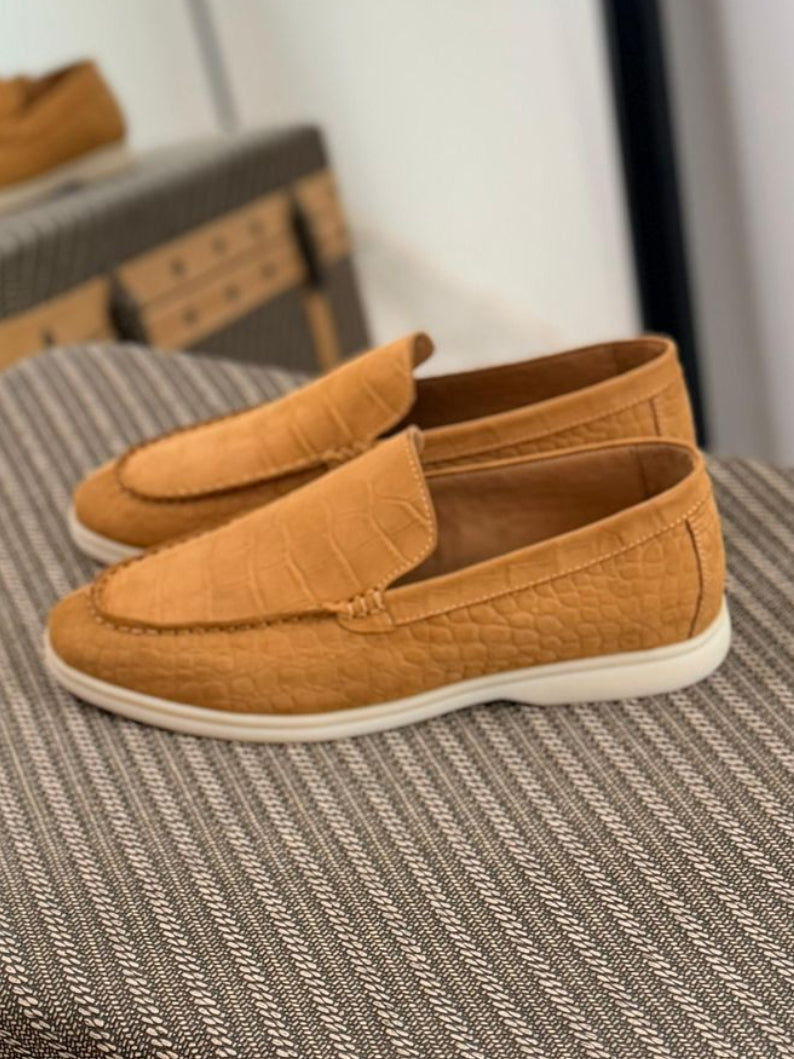 Loro Piana Summer Walk Loafers (Crocodile-Effect Tan/Camel)