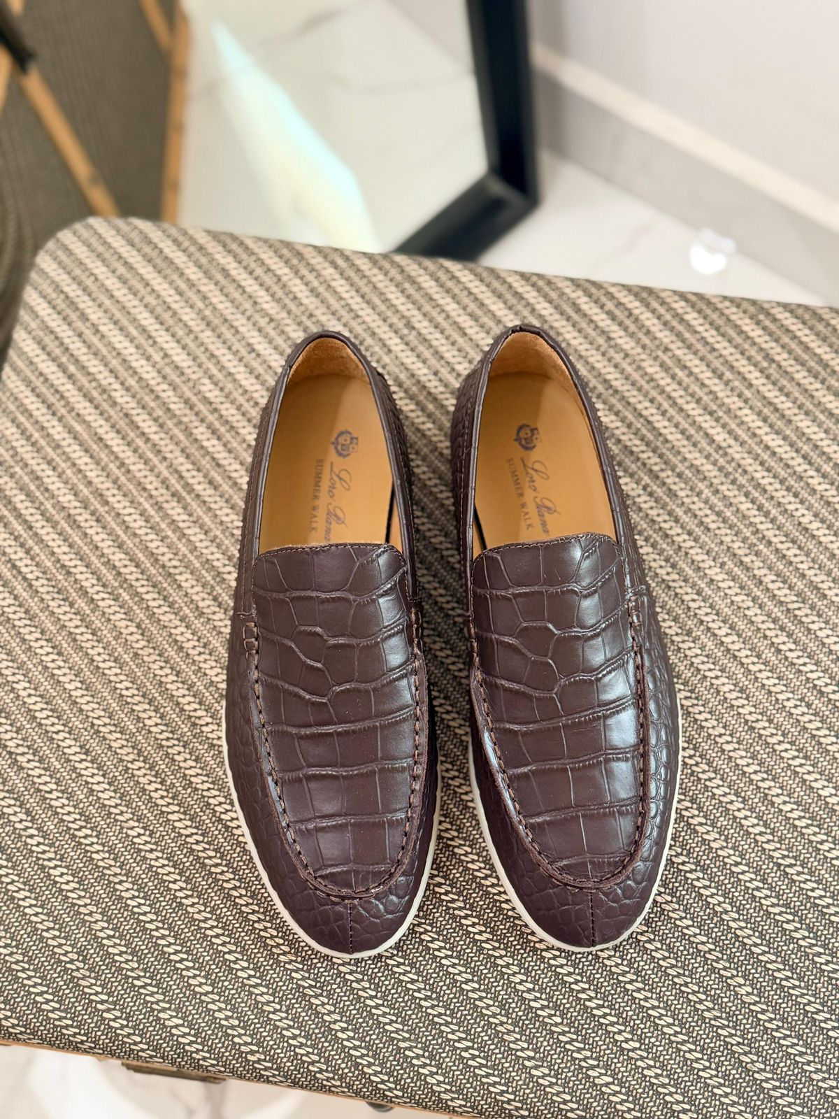 Loro Piana Summer Walk Loafers (Crocodile-Effect Dark Brown)