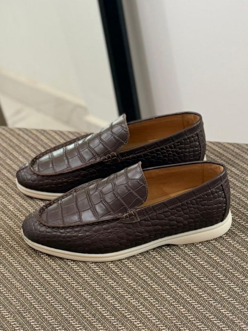Loro Piana Summer Walk Loafers (Crocodile-Effect Dark Brown)