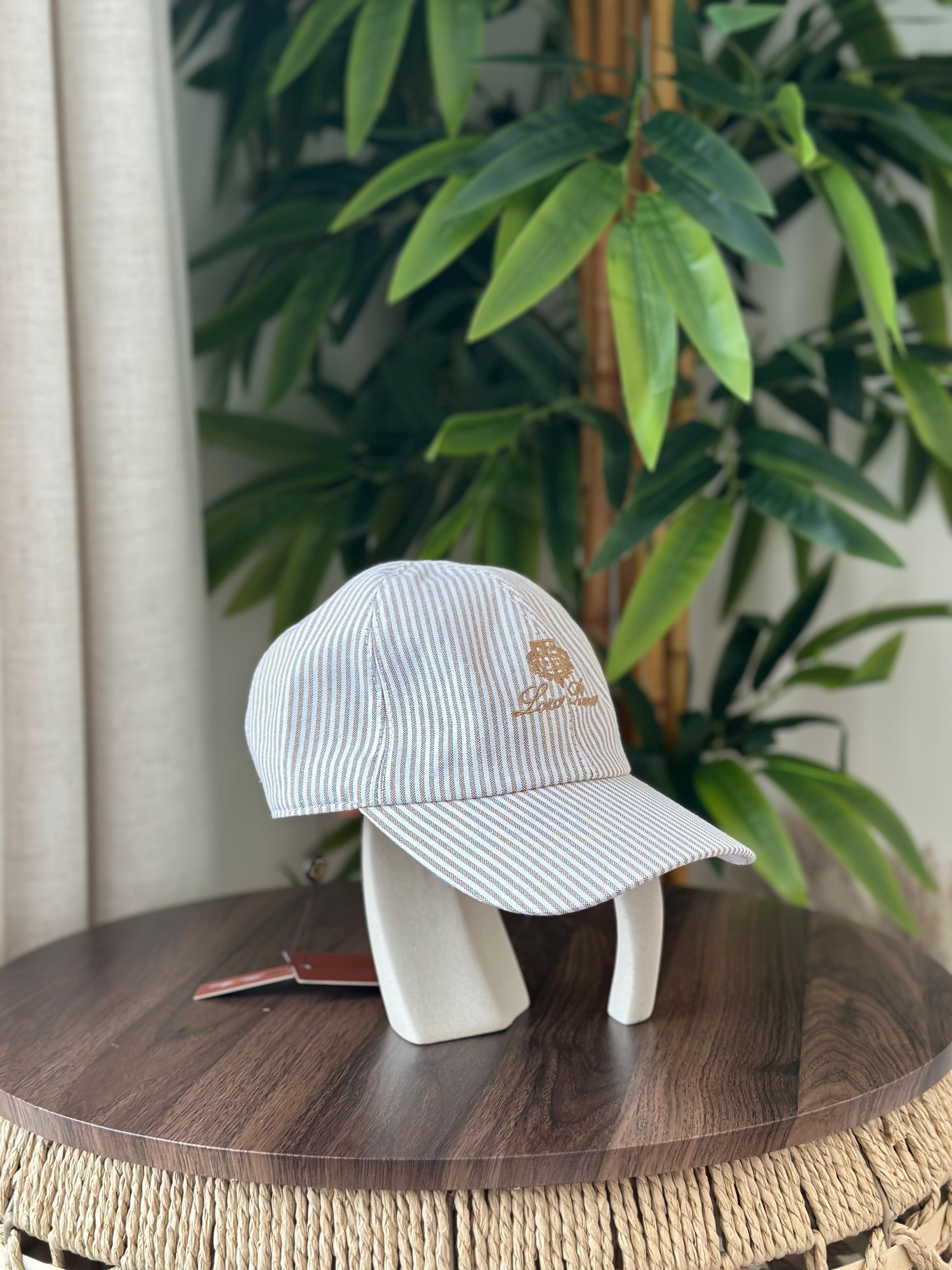 Loro Piana Seersucker Baseball Cap (Tan/White Stripe)