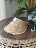 Prada Woven Raffia Fringed Visor (Natural / White)