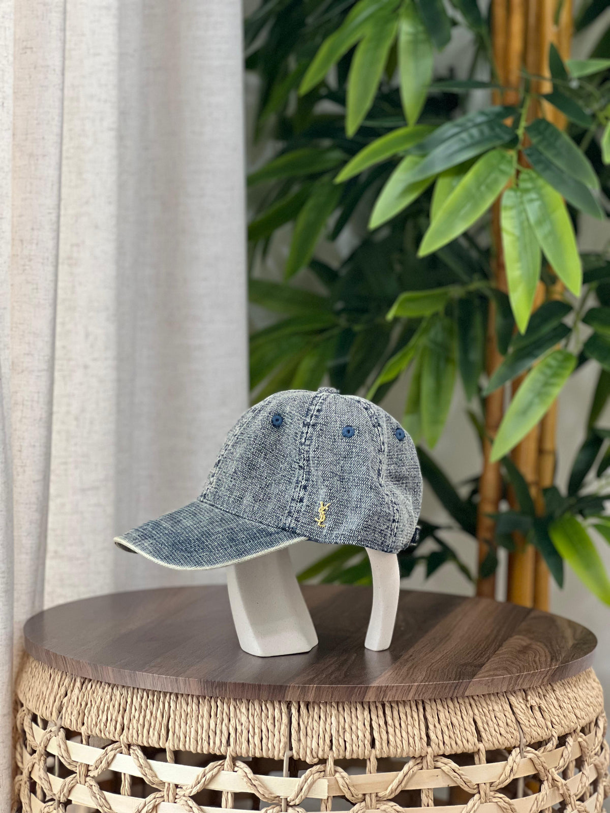 Saint Laurent Cassandre Baseball Cap (Blue Denim / Indigo)