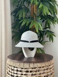 Hermès Straw Cloche Hat with H Buckle Band (Light Grey / Black)