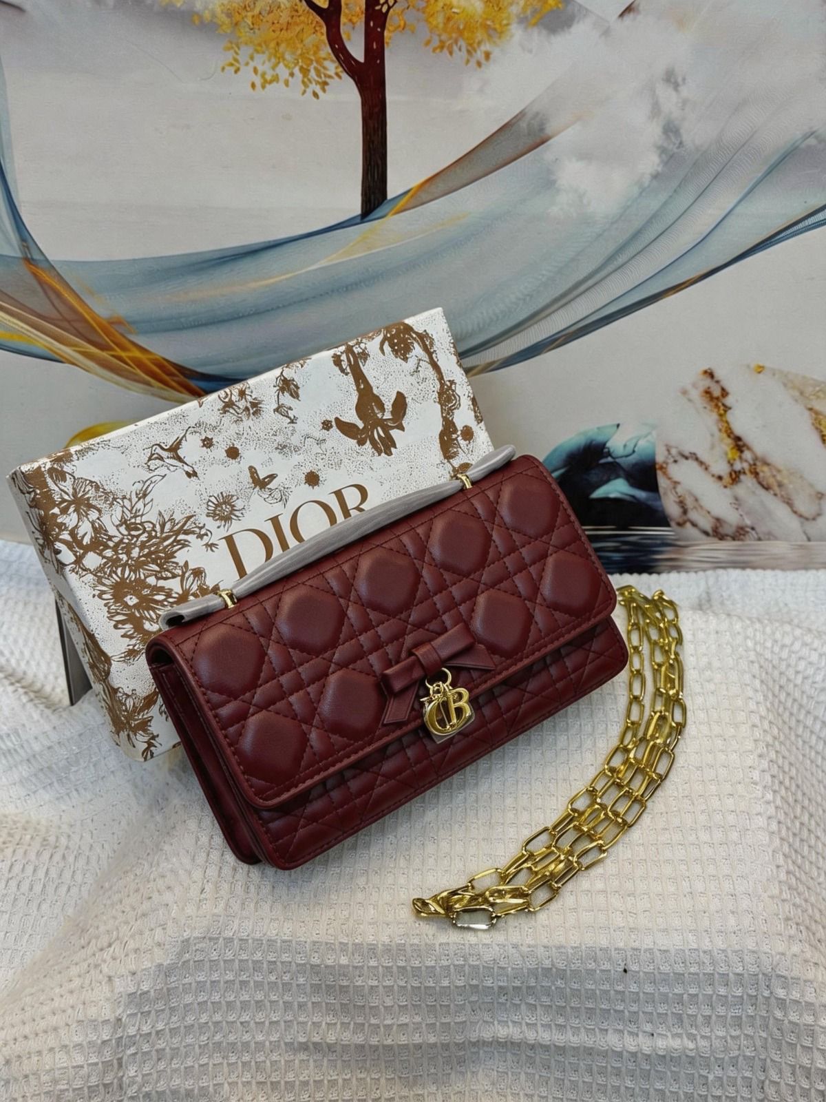Christian Dior Rendez-Vous Chain Wallet (Burgundy Cannage Lambskin)