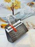 Hermès Birkin 25 (Gris Étain / Grey Shiny Porosus Crocodile / Alligator)