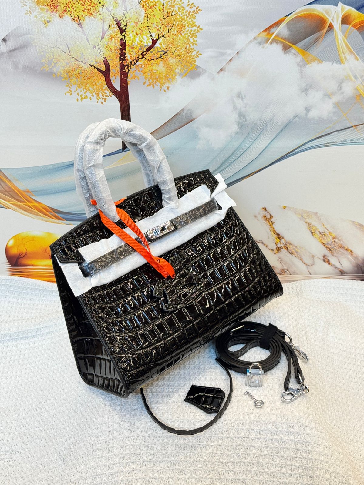 Hermès Birkin 25 (Black Shiny Porosus Crocodile / Alligator)