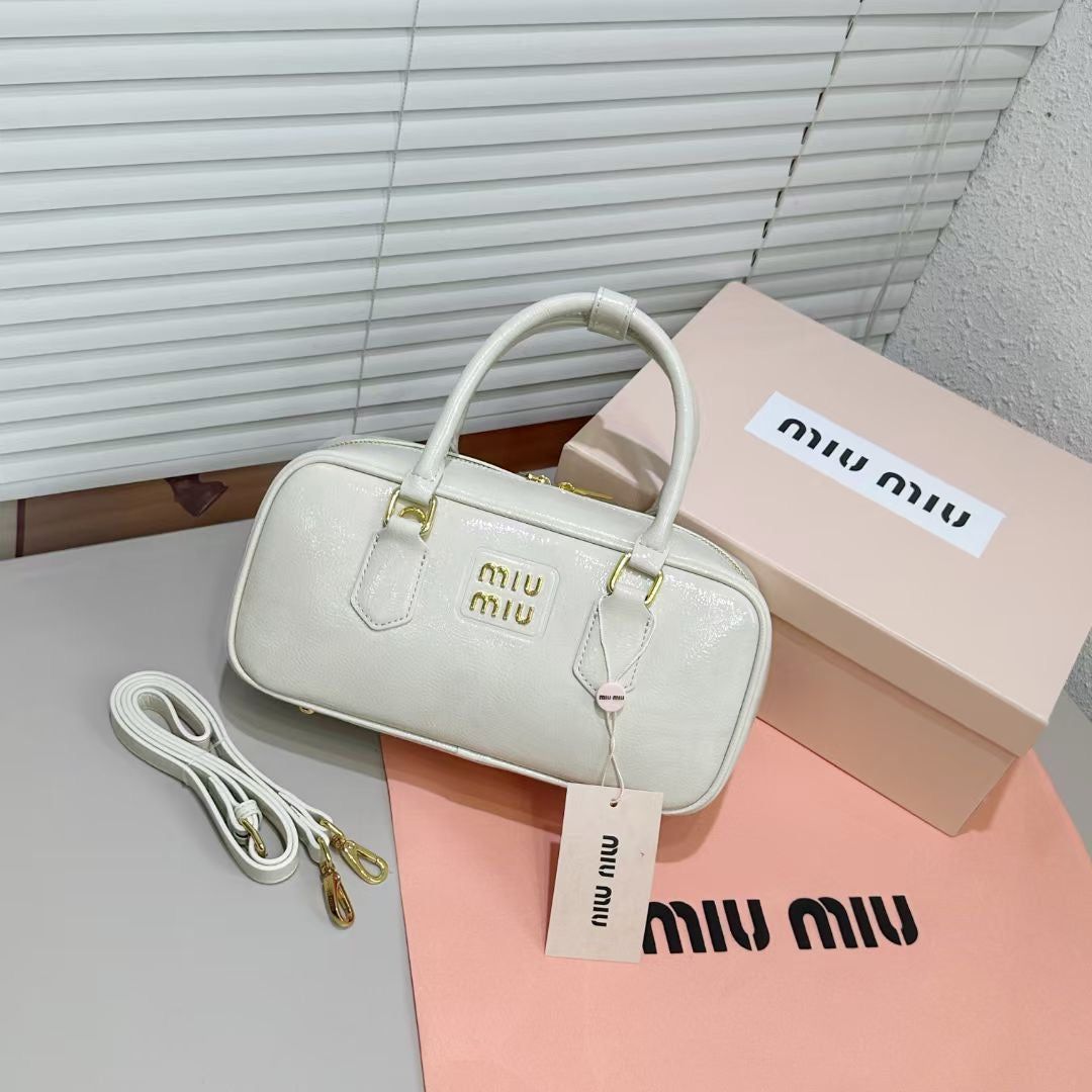 Miu Miu Arcadie Patent Leather Bag (White / Talc)