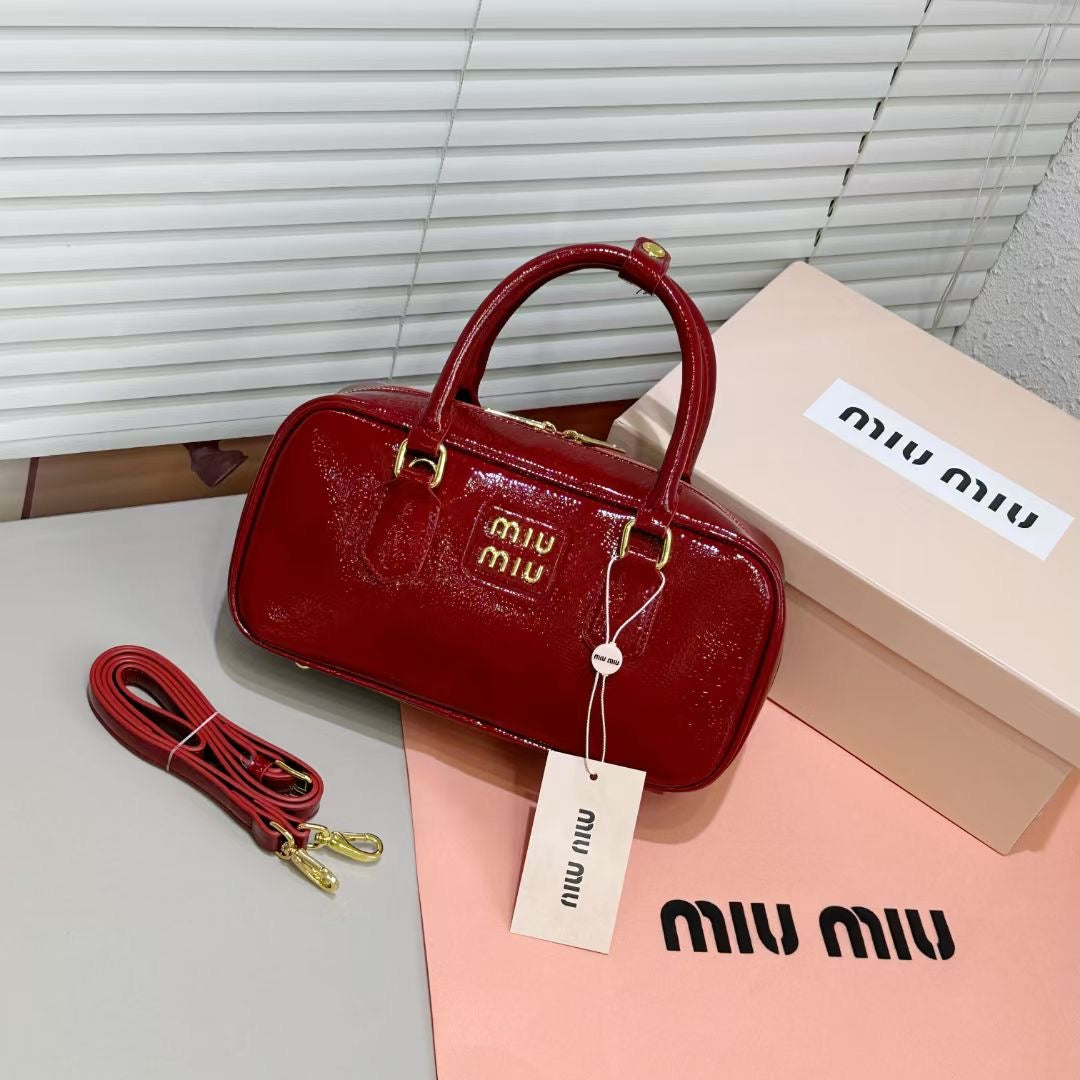 Miu Miu Arcadie Patent Leather Bag (Ruby Red)