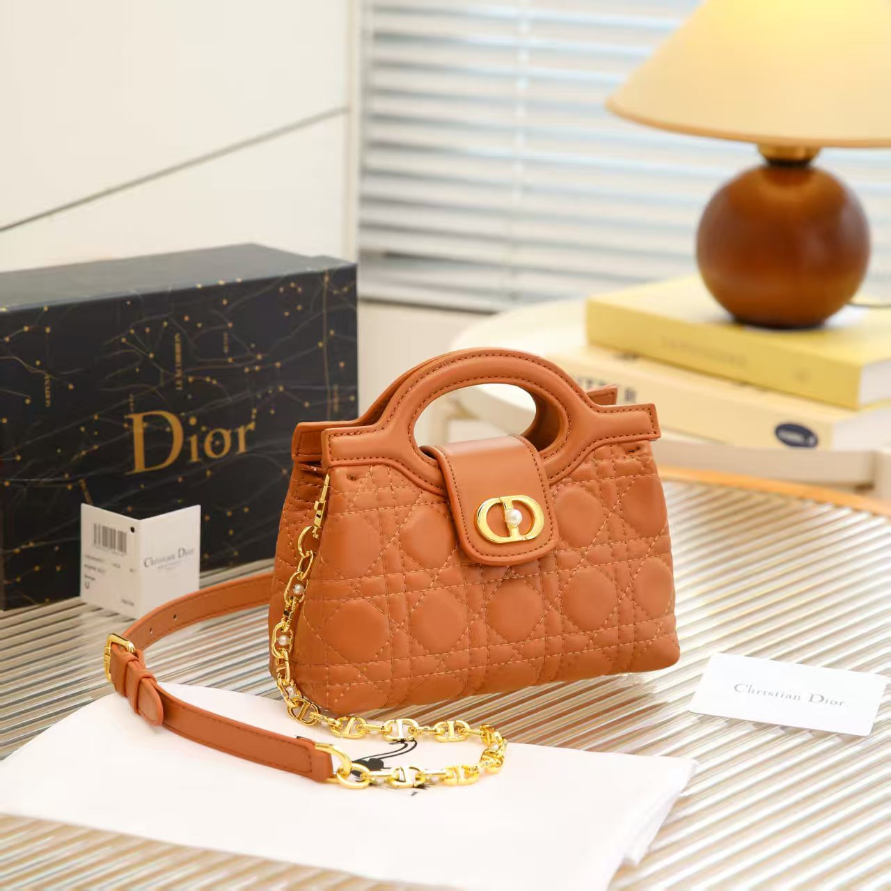 Dior Jolie Top Handle Mini Bag (Cognac / Tan)