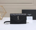 Cassandre Saint Laurent Matelassé Chain Wallet (Black)