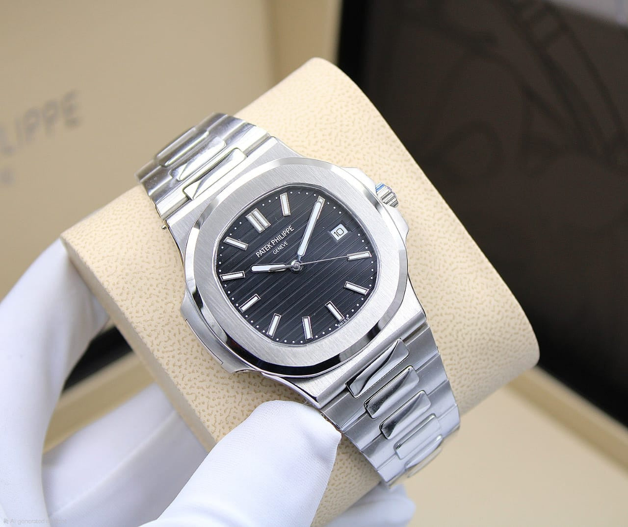 Patek Philippe Nautilus Date (Black Dial / Silver Bracelet)
