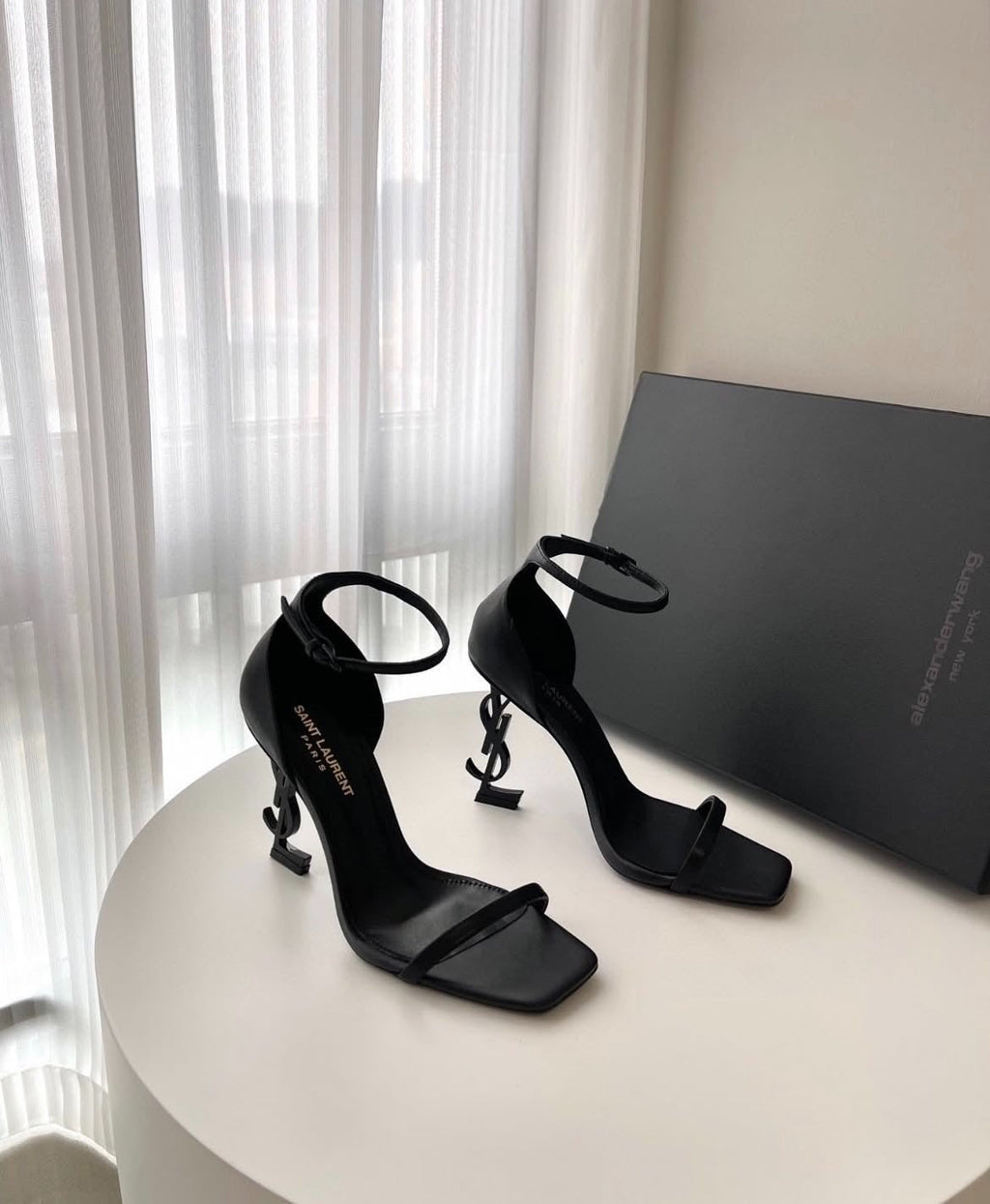 Saint Laurent Opyum Sandals (Black Satin)